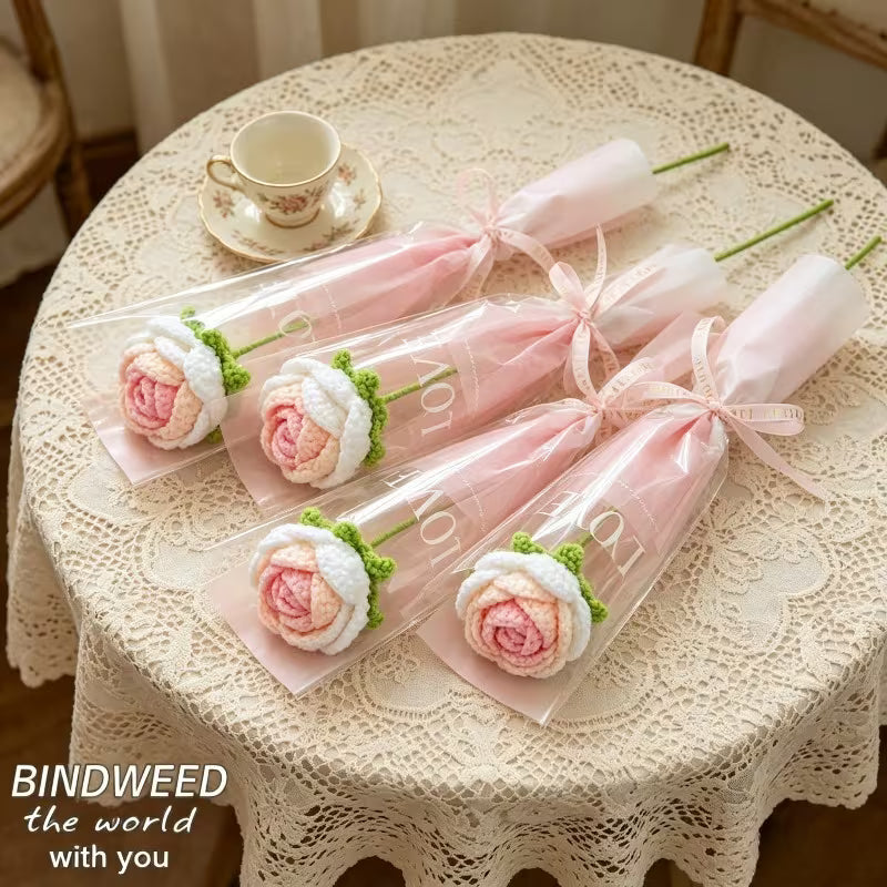 Handmade Crocheted Rose Single-stem Bouquet Joy Blooms London
