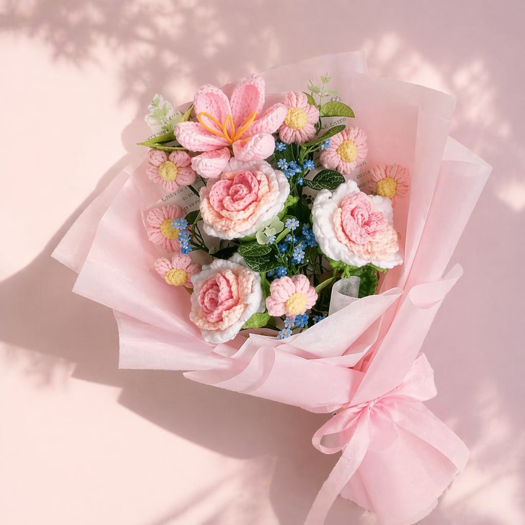 Handmade Crocheted Roses, Tulips and flowers Bouquet Joy Blooms London