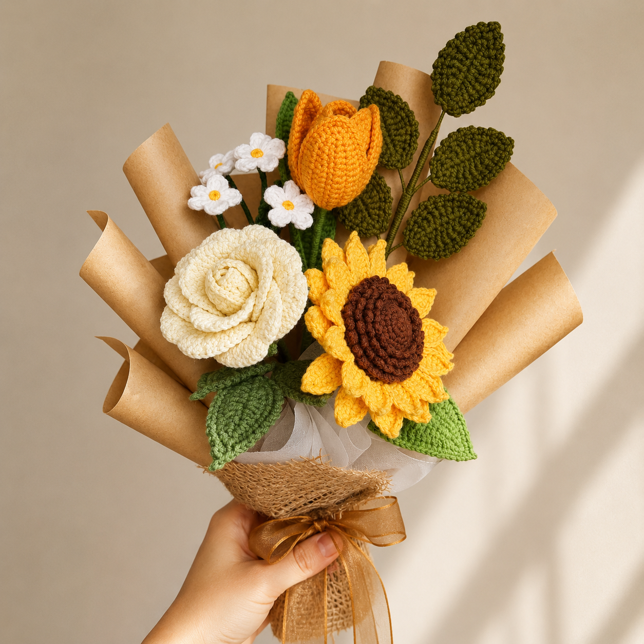 Handmade Sunflower & Tulip Crochet Bouquet Joy Blooms London
