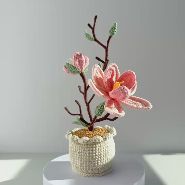 Handmade Crochet Magnolia Potted Plant