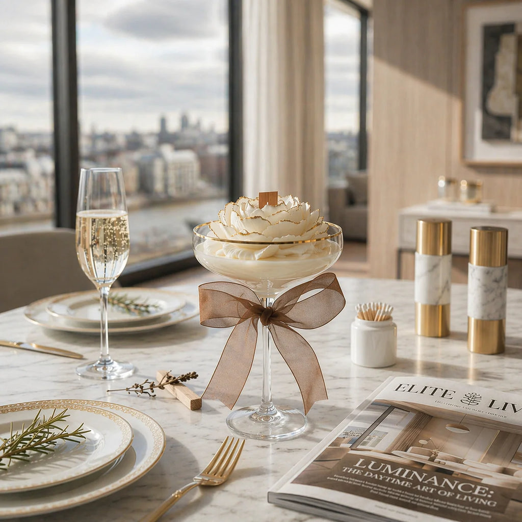 Hand-Painted Gold Detail Rose Candle in Glass – Luxury Soy Wax Candle